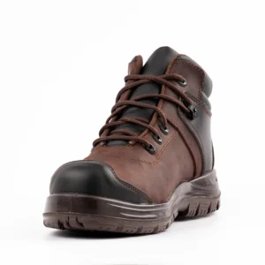 Bota de trabajo estilo Omega, de piel color chocolate y sin casquillo. A la venta en tiendas de Tuxtla, San Cristóbal y Tapachula