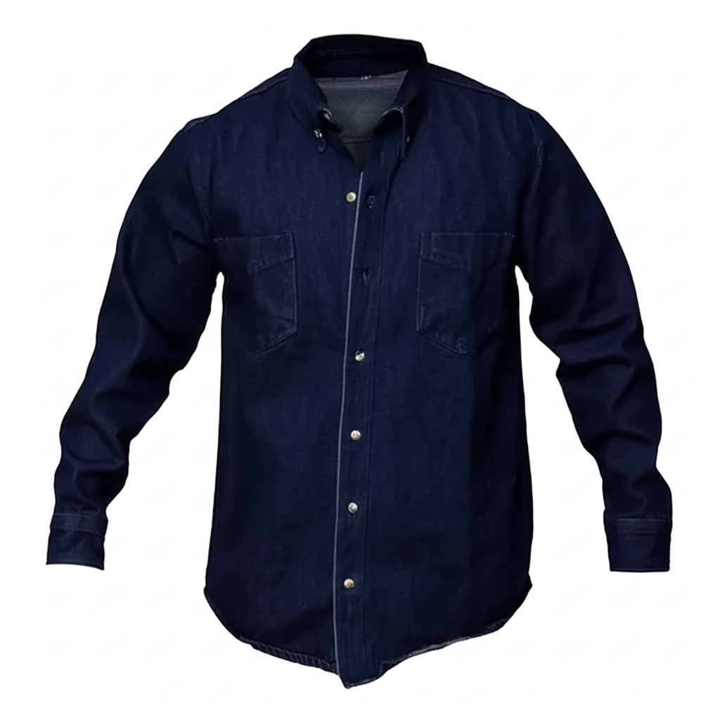 Camisa de trabajo de gabardina color azul marino sin reflejantes, ideal para uniforme de empresa en Tuxtla, San Cristóbal o Tapachula.