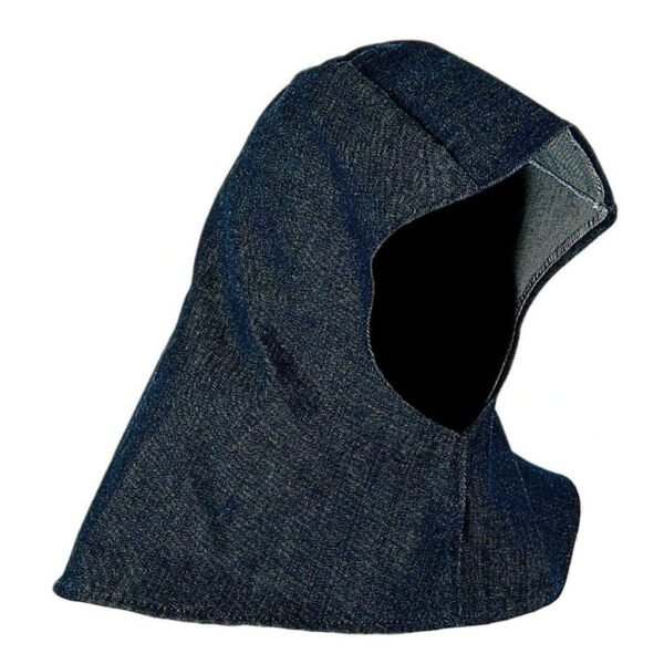 Capucha de mezclilla para soldador, que protege cabeza, cuello y hombros contra chispas. A la venta en Tuxtla, San Cristóbal y Tapachula.
