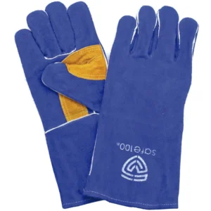 Guante para soldador de 14 pulgadas color azul, con palma reforzada y cosido con hilo Kevlar. A la venta en Tuxtla, San Cristóbal y Tapachula.