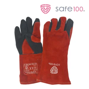 Guante de seguridad para soldador modelo "Safe100", de 14 pulgadas y fabricado 100% en carnaza de res con hilo Kevlar. A la venta en Tuxtla, San Cristóbal y Tapachula.