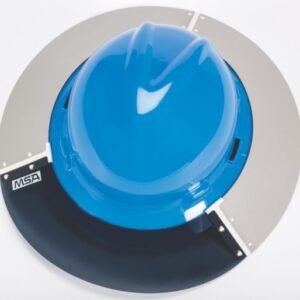 Sistema completo de portavisor y visera transparente MSA, instalado en un casco de seguridad de ala ancha. A la venta en Tuxtla, San Cristóbal y Tapachula.