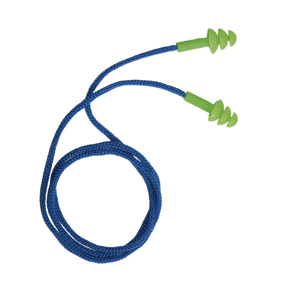 Par de tapones auditivos reutilizables de silicona con cordón y su estuche protector. NRR 27 dB. A la venta en Tuxtla, San Cristóbal y Tapachula.